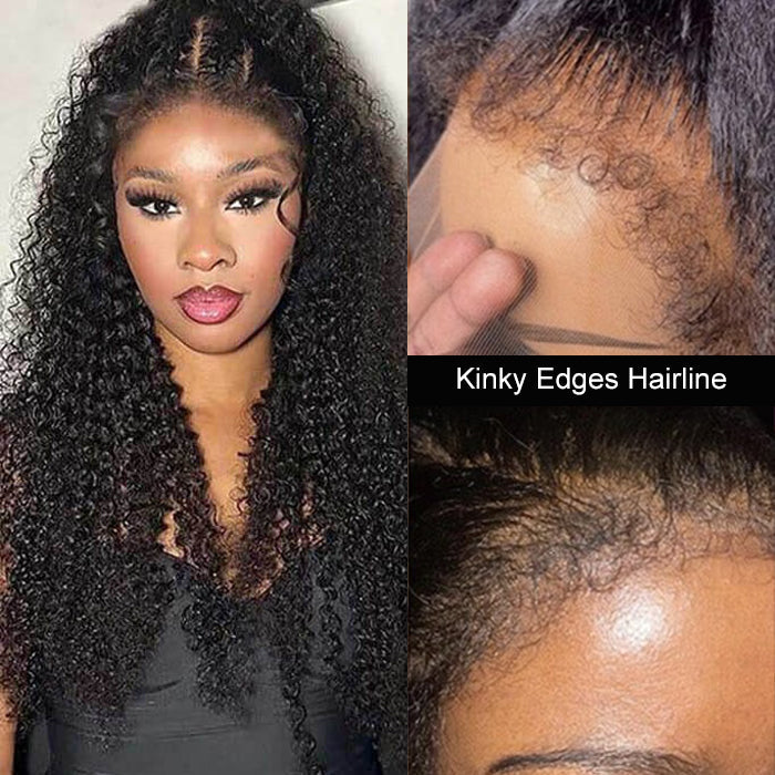 Kinky Edges Hairline Lace Front Wigs Pre Cut 8x5 13x4 HD Lace Human Hair Wigs 180% Density