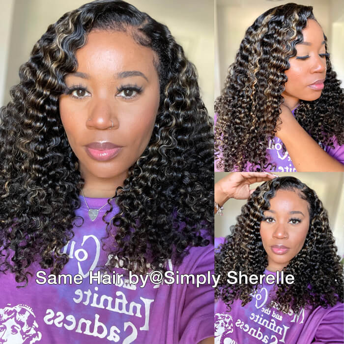 Blonde Highlight Curly Glueless HD Lace Wig Human Hair Pre-Cut Lace Pre-Plucked Pre-Bleached