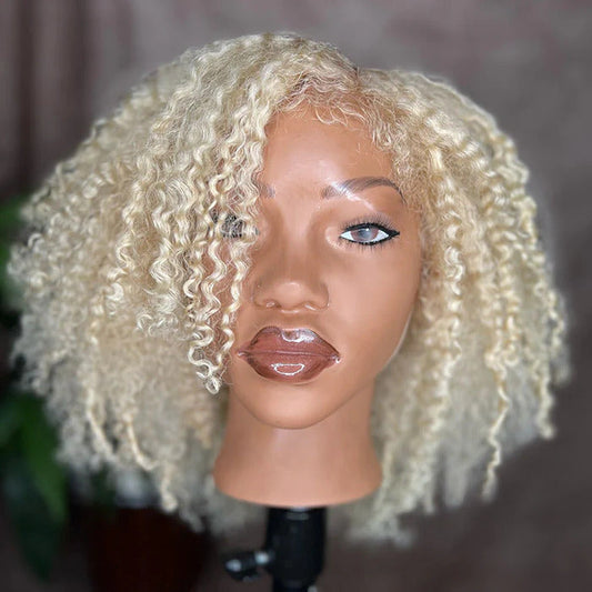 220% Density 4C Curly Edges Hairline 613 Blonde Curly Glueless Pre Cut HD Lace Wig With Realistic & Natural Hairline Baby Hair