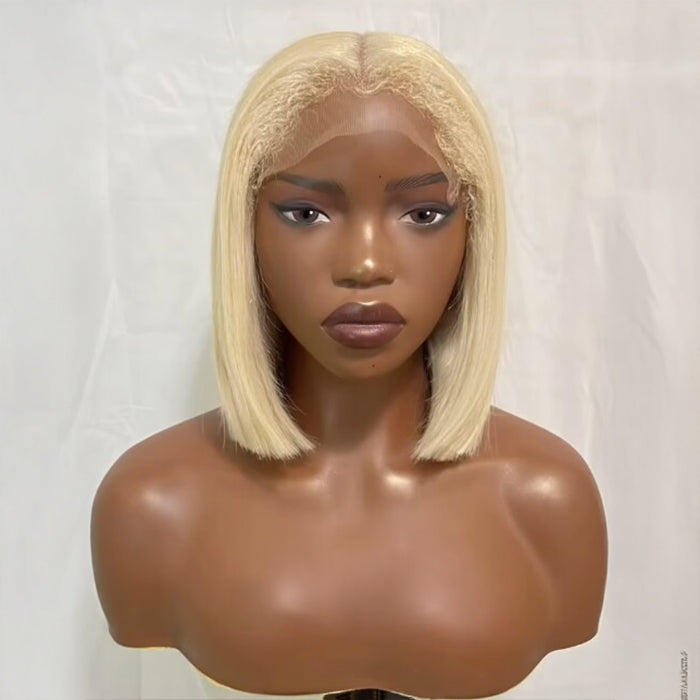 4C Edges Hairline Blonde 613 Silky Straight Glueless Ready To Wear Pre-Cut Lace Bob Wigs 220% Density