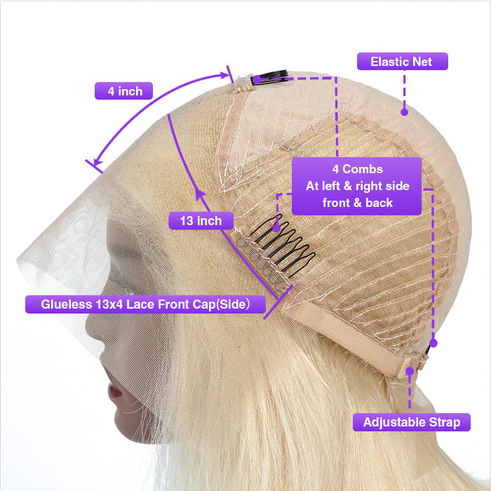 613 Blonde Straight Bob Wigs Human Hair Pre Plucked Glueless HD Lace Wig 220% Density