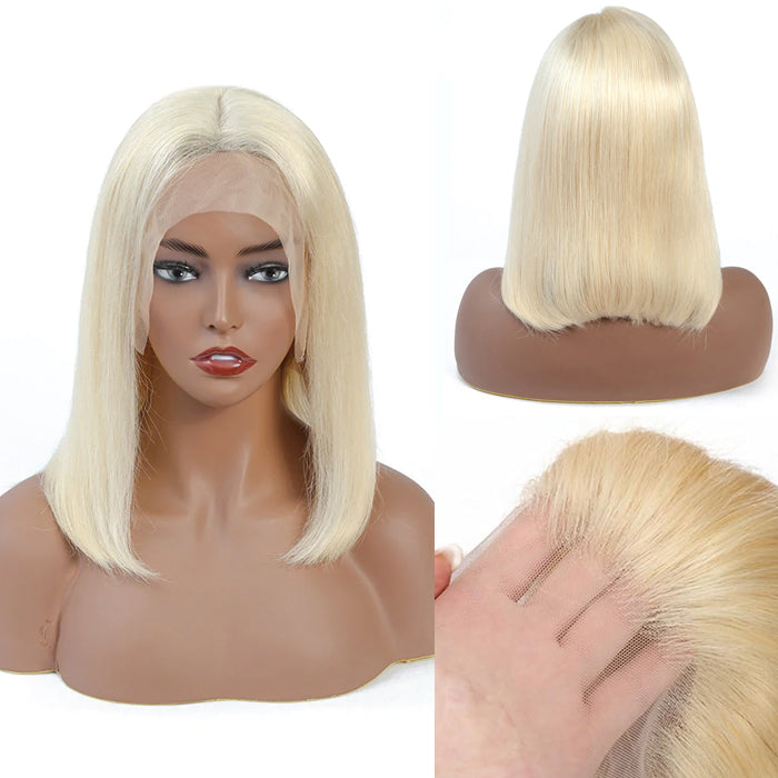 613 Blonde Straight Bob Wigs Human Hair Pre Plucked Glueless HD Lace Wig 220% Density
