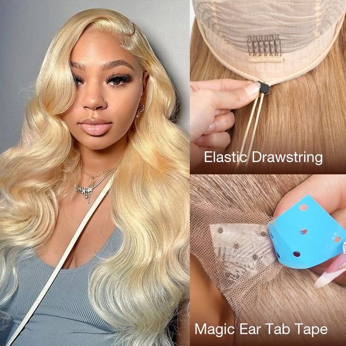 #613 Blonde Body Wave Pull Go Drawstring 13x6 Full Lace Front Glueless Wig