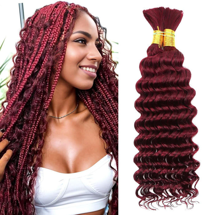 Deep Wave Colored Bulk Hair 100% Human Hair Extensions Bulk for Boho Knotless Braiding
