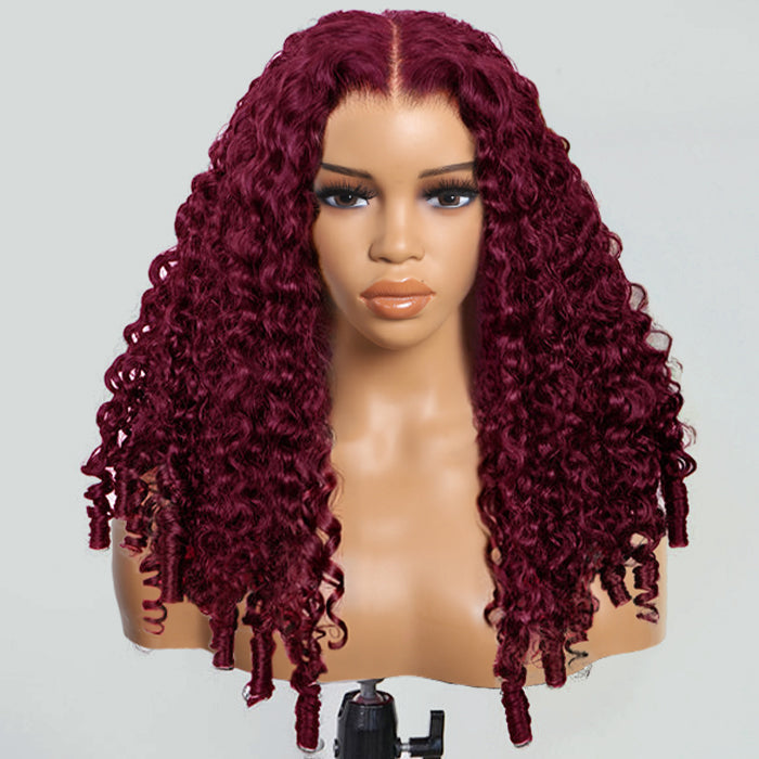 Burmese Curly Colored Wig with Finger Coil Ends Glueless 13x6 HD Lace Frontal Human Hair Wigs with Elastic Drawstring