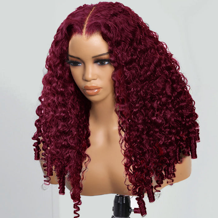 Burmese Curly Colored Wig with Finger Coil Ends Glueless 13x6 HD Lace Frontal Human Hair Wigs with Elastic Drawstring