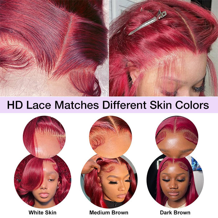 99J Burgundy 4x4 HD Lace Closure Human Hair Wig with Pre Plucked Hairline