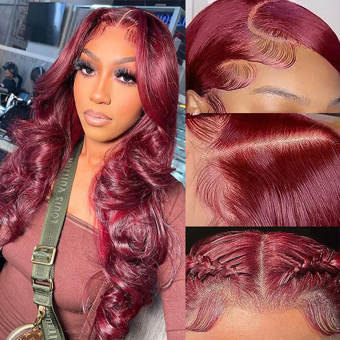 99J Burgundy 4x4 HD Lace Closure Human Hair Wig with Pre Plucked Hairline