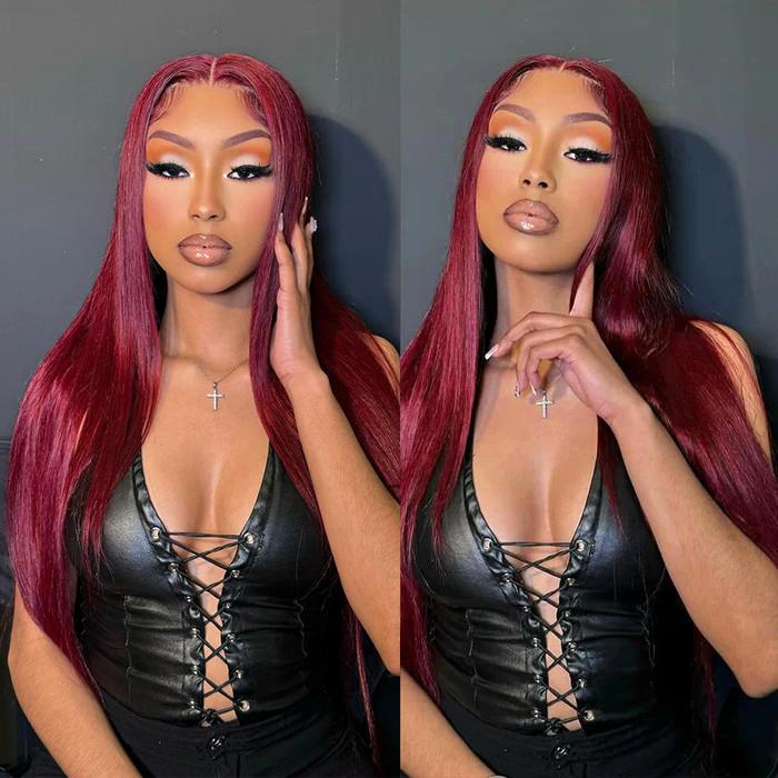 99J Burgundy 4x4 HD Lace Closure Human Hair Wig with Pre Plucked Hairline