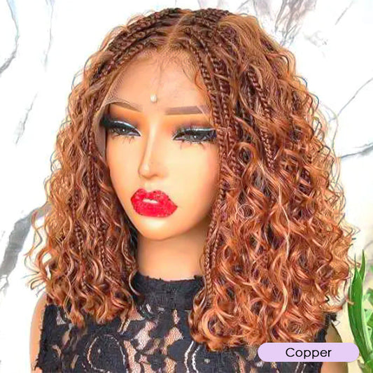 Copper Color Boho Braids Water Wave Glueless 13x6 Frontal HD Lace Human Hair Wig With Drawstring