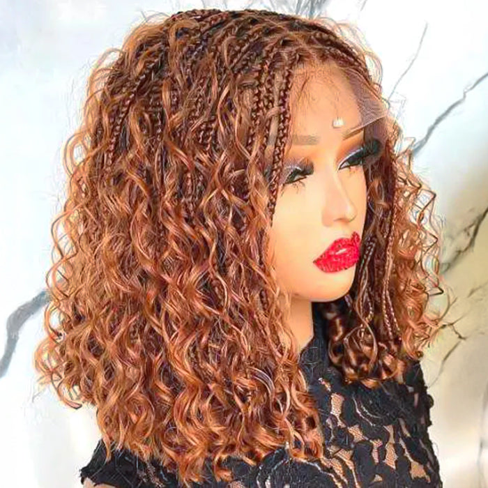 Copper Color Boho Braids Water Wave Glueless 13x6 Frontal HD Lace Human Hair Wig With Drawstring