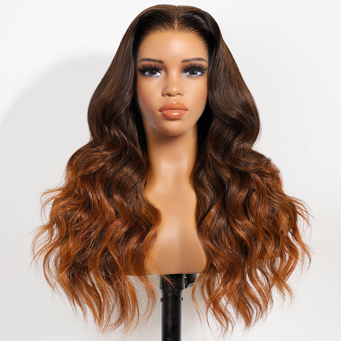 13x6 HD Lace Frontal Wigs Caramel Ombre Color Glueless Wig Loose Body Wave 100% Human Hair Wig
