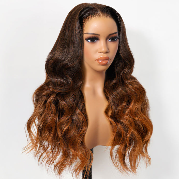 13x6 HD Lace Frontal Wigs Caramel Ombre Color Glueless Wig Loose Body Wave 100% Human Hair Wig