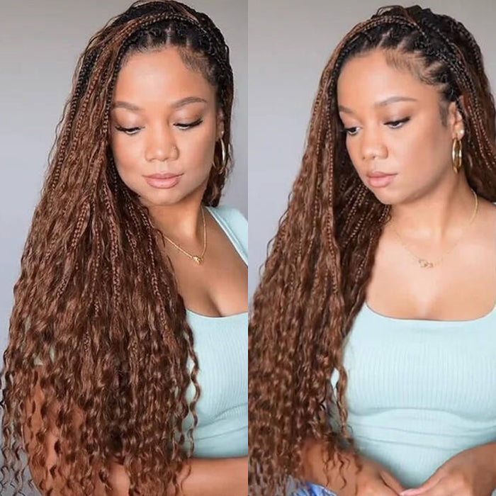 Boho Braid Wigs 100% Human Hair Drawstring 13x6 Transparent HD Lace Frontal Wigs For Women #T1B/30 Ombre Color