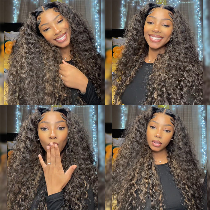 Blonde Highlight Deep Wave Virgin Human Hair 13X6 Full HD Lace Frontal Wigs