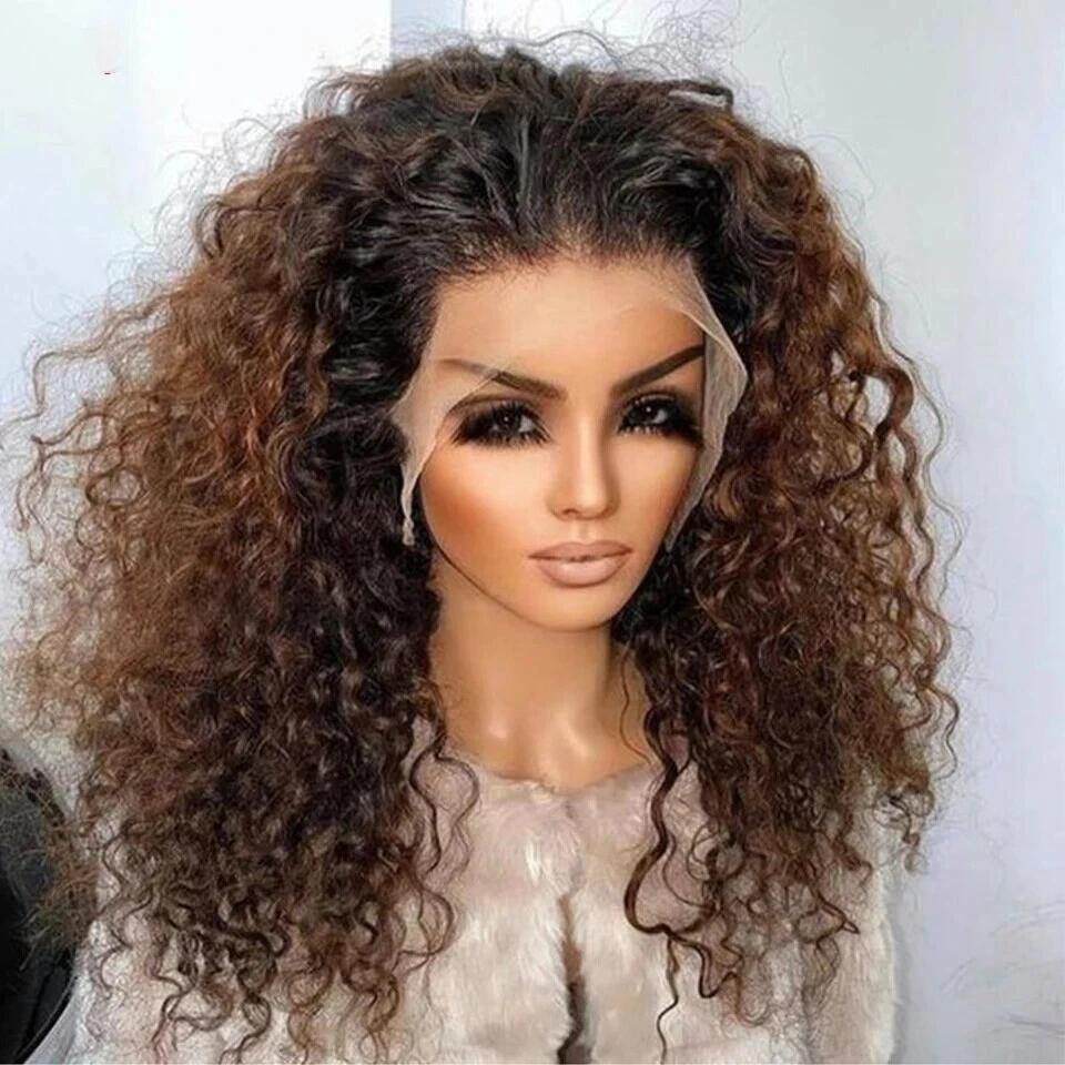 300 Density Ombre Brown Preplucked Water Wave HD Lace Front Human Hair Wigs