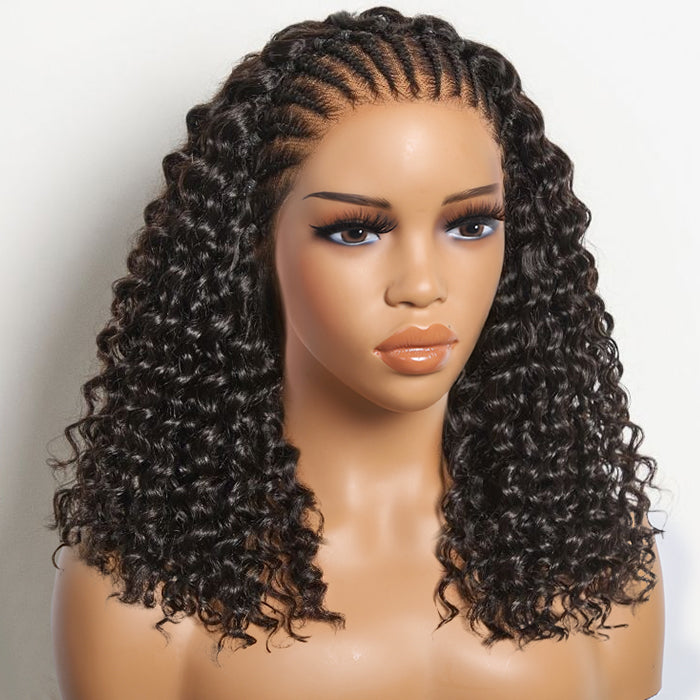 Knotless Fulani Braids Coily Deep Curly Wig Glueless Ear-to-ear 13x6 Frontal HD Lace Wig Human Hair Flexi-Fit Drawstring Cap