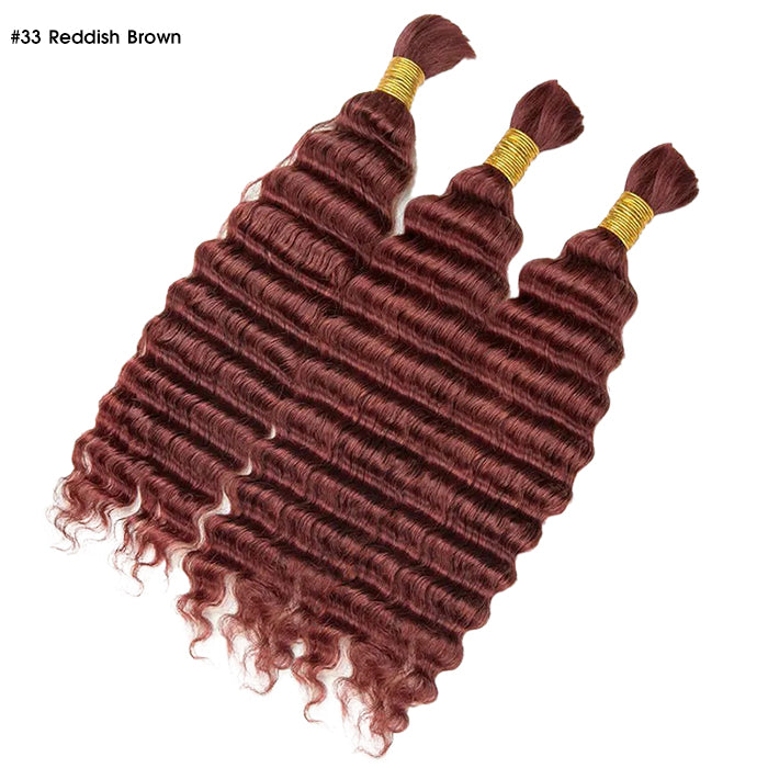 Deep Wave Colored Bulk Hair 100% Human Hair Extensions Bulk for Boho Knotless Braiding