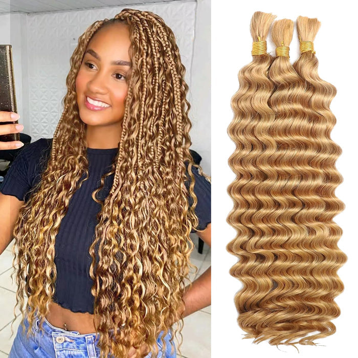 Deep Wave Colored Bulk Hair 100% Human Hair Extensions Bulk for Boho Knotless Braiding