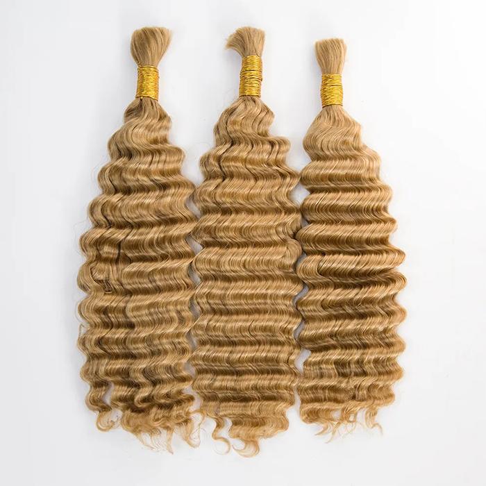 Deep Wave Colored Bulk Hair 100% Human Hair Extensions Bulk for Boho Knotless Braiding