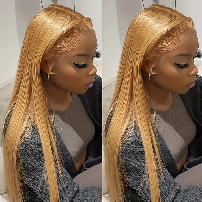 Honey Blonde 4x4 HD Lace Closure Wigs Natural #27 Brown Glueless Human Hair Wigs
