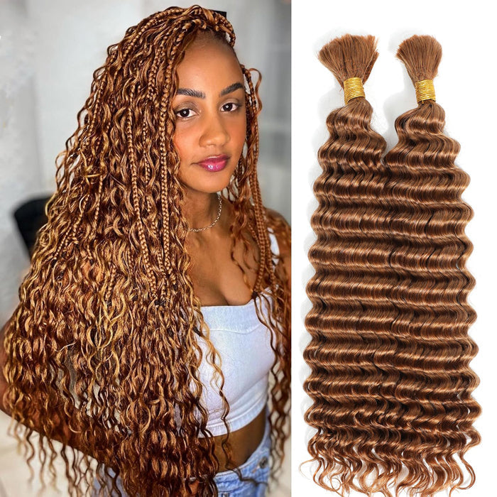 Deep Wave Colored Bulk Hair 100% Human Hair Extensions Bulk for Boho Knotless Braiding
