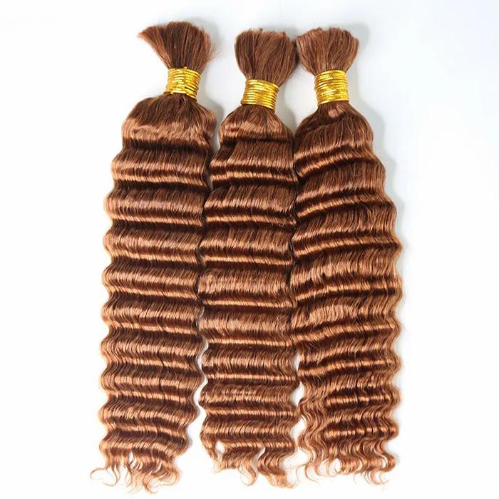 Deep Wave Colored Bulk Hair 100% Human Hair Extensions Bulk for Boho Knotless Braiding