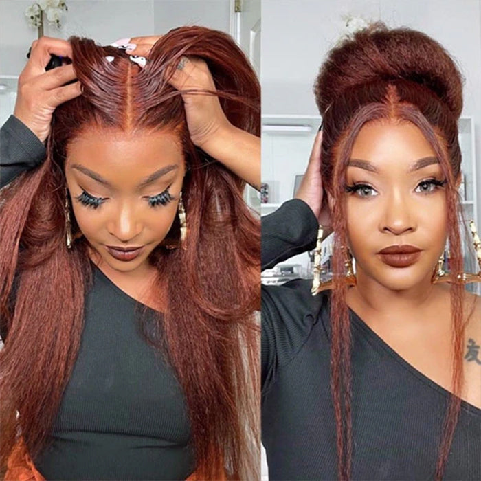 Glueless Kinky Straight Invisible-String Snug Fit 360 Full Lace Pre Plucked & Bleached HD Lace Wigs