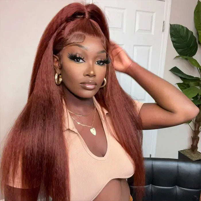 Glueless Kinky Straight Invisible-String Snug Fit 360 Full Lace Pre Plucked & Bleached HD Lace Wigs