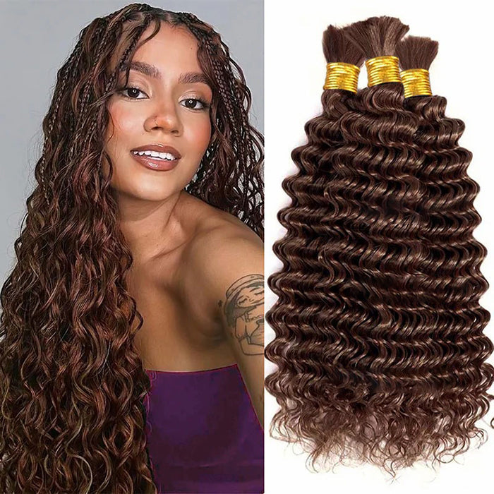 Deep Wave Colored Bulk Hair 100% Human Hair Extensions Bulk for Boho Knotless Braiding