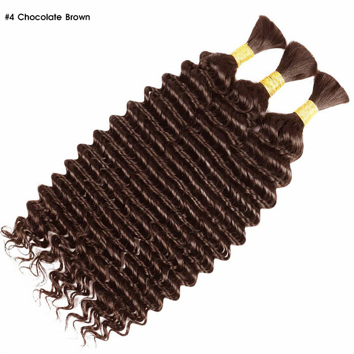 Deep Wave Colored Bulk Hair 100% Human Hair Extensions Bulk for Boho Knotless Braiding