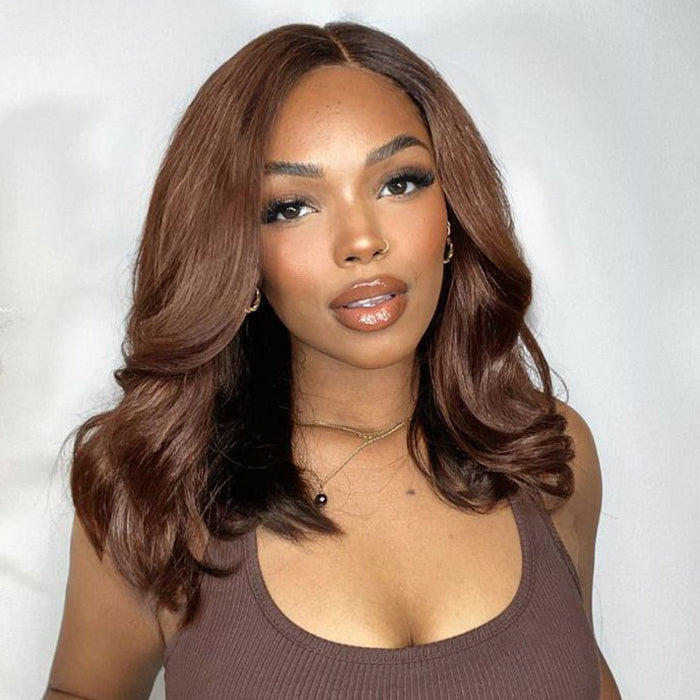 #4 Chocolate Brown Short Bob 4x4/5x5 Lace Closure Wig Human Virgin Hair 220% Density
