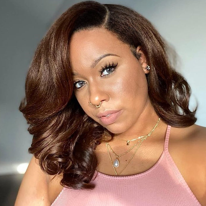 #4 Chocolate Brown Short Straight Bob 13x4/13x6 Lace Front Human Hair Wig