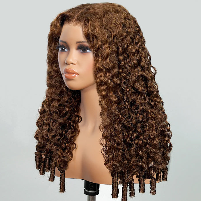 Burmese Curly Colored Wig with Finger Coil Ends Glueless 13x6 HD Lace Frontal Human Hair Wigs with Elastic Drawstring