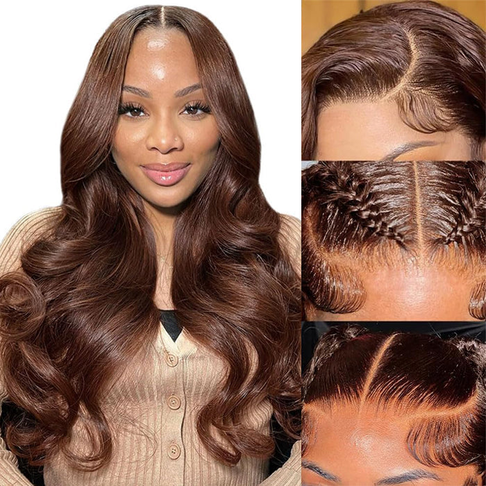 #4 Chocolate Brown Color Glueless Ready & Go Wig 8*5 Pre Cut HD Lace Closure Wigs