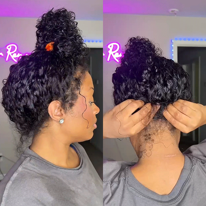 4C Curly Edges Invisi-String Snug Fit 360 Curly Lace Front Human Hair Wig Pre Bleached Knots with Curly Baby Hair All Around