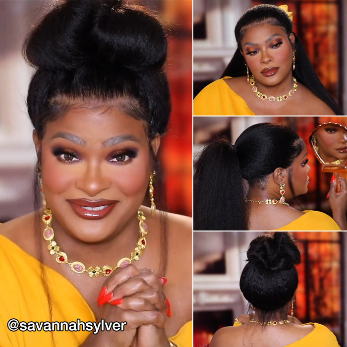 Glueless Kinky Straight Invisible-String Snug Fit 360 Full Lace Pre Plucked & Bleached HD Lace Wigs