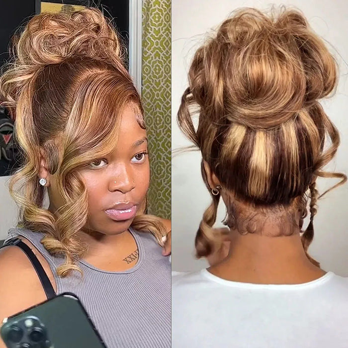 Body Wave Highlight Ombre Color Invisi Strap Snug Fit 360 Skin Lace Frontal Wig Glueless Human Hair