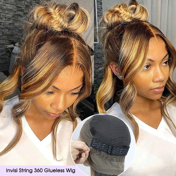 Body Wave Highlight Ombre Color Invisi Strap Snug Fit 360 Skin Lace Frontal Wig Glueless Human Hair