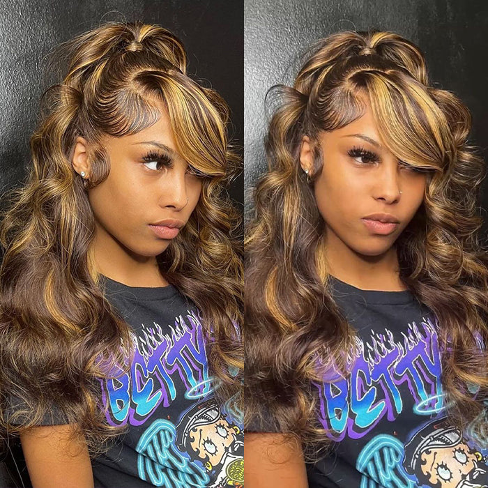 Body Wave Highlight Ombre Color Invisi Strap Snug Fit 360 Skin Lace Frontal Wig Glueless Human Hair