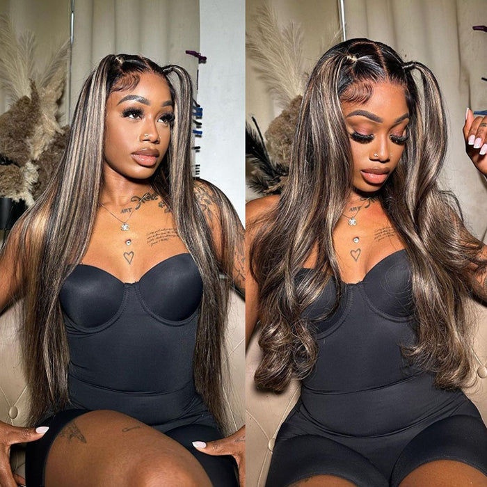 20''=$109 Balayage 1B/27 Highlight Body Wave Glueless Pre-Cut 8x5 HD Lace Closure Human Hair Wigs 180% Density