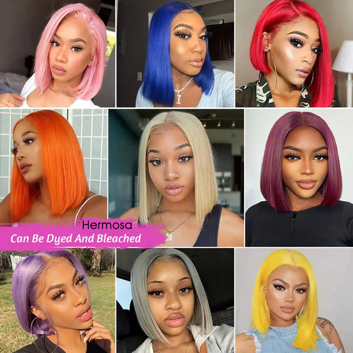 Colorful Straight Bob Wig Human Hair 13x4 Pre Plucked Glueless Bob Lace Front Human Hair Wig