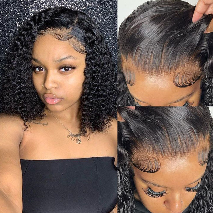 Curly Hair Short Bob Pre Plucked Glueless Lace Front  Wigs 100% Human Hair Curly Bob Lace Front Wigs