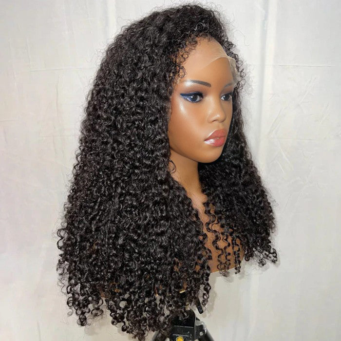 Glueless Pull Go Drawstring Curly Wig with 4C Curly Edge Hairline 13x4 13x6 HD Lace Human Hair Wigs 220%Density