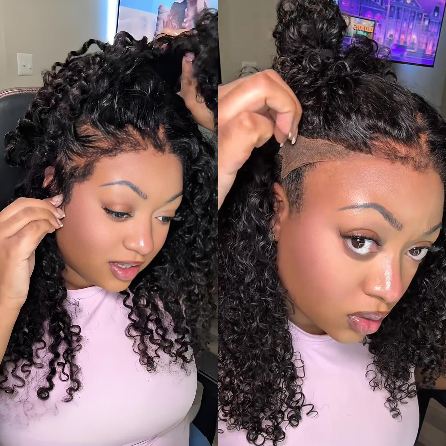 4C Edges Hairline Wig Transparent 13x4 HD Lace Pre-Plucked Curly Human Hair Wig with Curly Baby Hair
