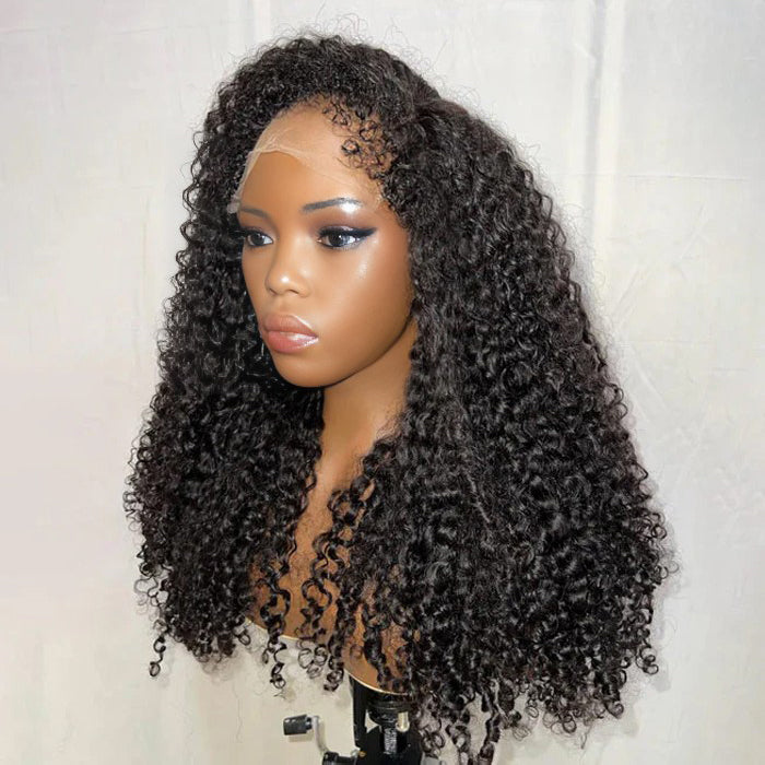 Glueless Pull Go Drawstring Curly Wig with 4C Curly Edge Hairline 13x4 13x6 HD Lace Human Hair Wigs 220%Density