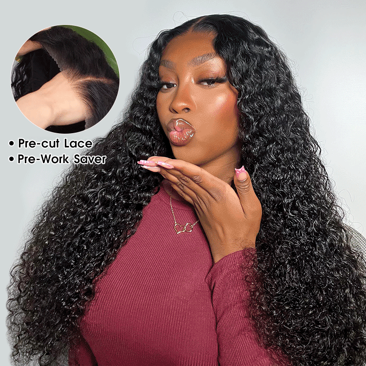 Curly Hair 4x4 HD Lace Closure Wig Pre Cut & Plucked & Bleached Put on go® Glueless Wig