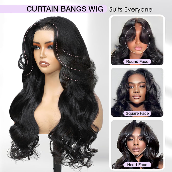 Curtain Bangs Face-Framing Upgraded Body Wave Glueless 13x4 13x6 HD Lace Human Hair Wigs for Women