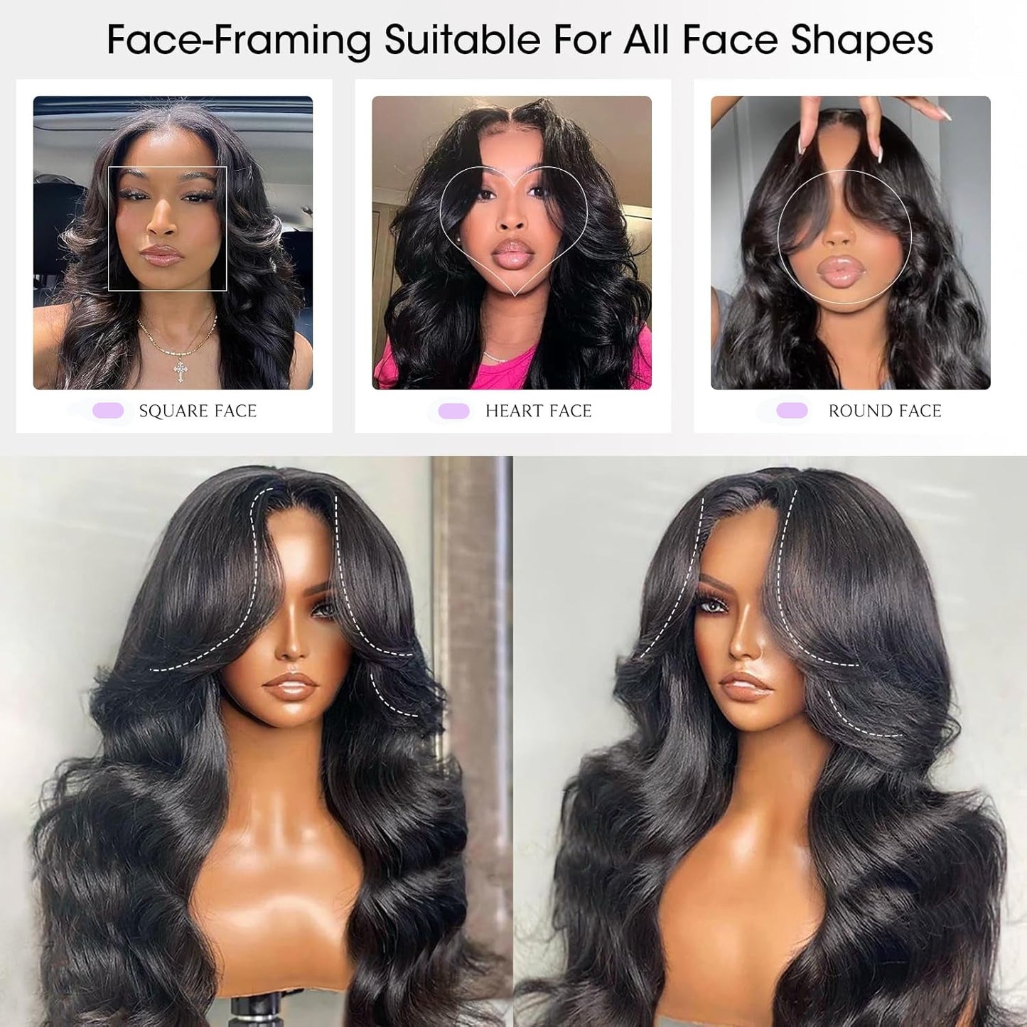 Body Wave Curtain Bangs 8x5 Glueless HD Lace Closure Wig and 13x4 Frontal Wig Put On And Go