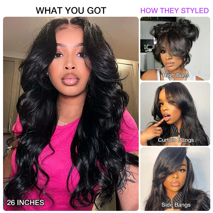 Curtain Bangs Face-Framing Upgraded Body Wave Glueless 13x4 13x6 HD Lace Human Hair Wigs for Women